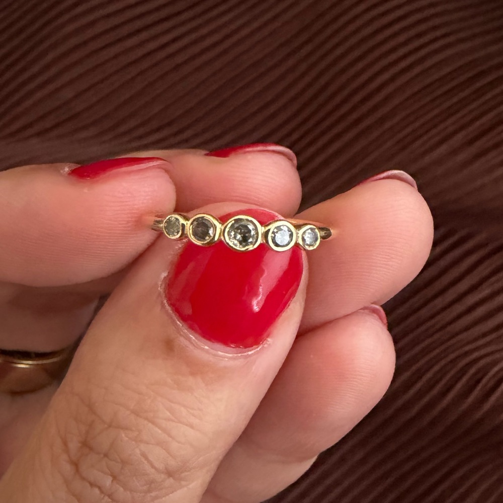 Gold Bezel Band Ring with Five Clear Stones - Women's Jewelry